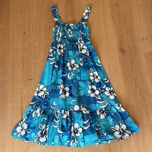 🦄 Hawaiian Vintage Blue Floral Tiered Dress